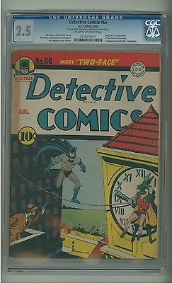 Detective Comics 66 CGC 25 COW p Origin1st app TwoFace 1942 c04203