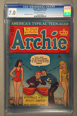 ARCHIE COMICS 13 CGC 70 HIGHEST GRADED COPYOWWHITE MLJ