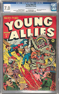 Young Allies 9  Schomburg Cover  Hitler Mussolini  Tojo  CGC 70