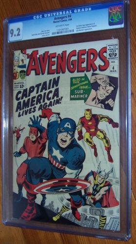 Avengers 4 CGC 92  Marvel 1964  1st SA CAPTAIN AMERICA  Hot   Key 