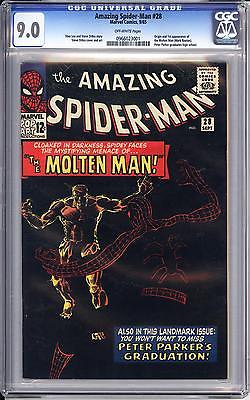 AMAZING SPIDERMAN 28 CGC 90 OFF WHITE PAGES  1ST MOLTEN MAN TOUGH IN GRADE