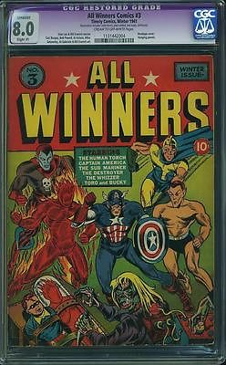 ALL WINNERS COMICS 3 cgc 80 HUMAN TORCH CAPTAIN AMERICA SUB MARINER