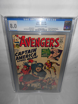 MARVEL AVENGERS 4 CGC 80 OFFWHITE PAGES 1963 1ST SILVER AGE CAPTAIN AMERICA 