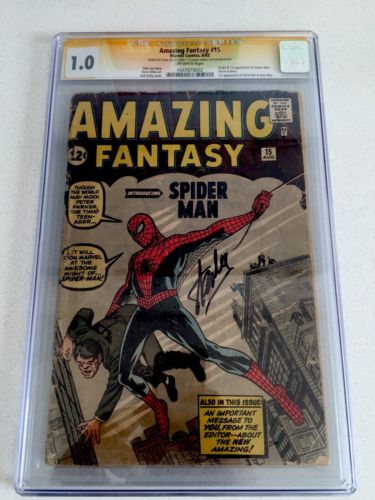 Amazing Fantasy 15  1st Appearance of Spiderman CGC 10 OW Pages SGN Stan Lee