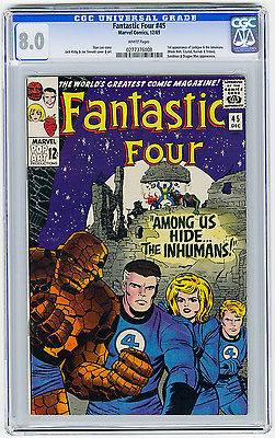 Fantastic Four 45 CGC 80 WHITE Pgs 1st app Inhumans Kirby Marvel Silver Comic