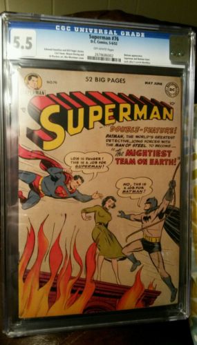 Superman 76 CGC 55 OW pgs Batman vs Superman movie next year  NO RESERVE