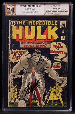 1962 MARVEL COMICS INCREDIBLE HULK 1 PGX 20 LIKE CGC SIGNED STAN LEE NICE 