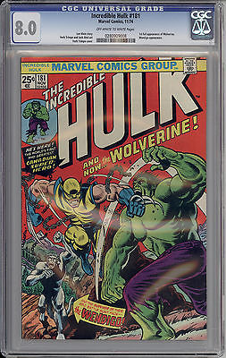 Incredible Hulk 181 CGC 80 OWW Pages first full Wolverine app  Old label 