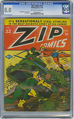 Zip Comics 32 CGC 80 SCARCE OWW 2nd HIGHEST GRADED Classic Nazi Skeleton WWII
