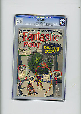 Fantastic Four 5 CGC 40 Origin1st Doctor Doom Jack Kirby OWW Marvel Silver