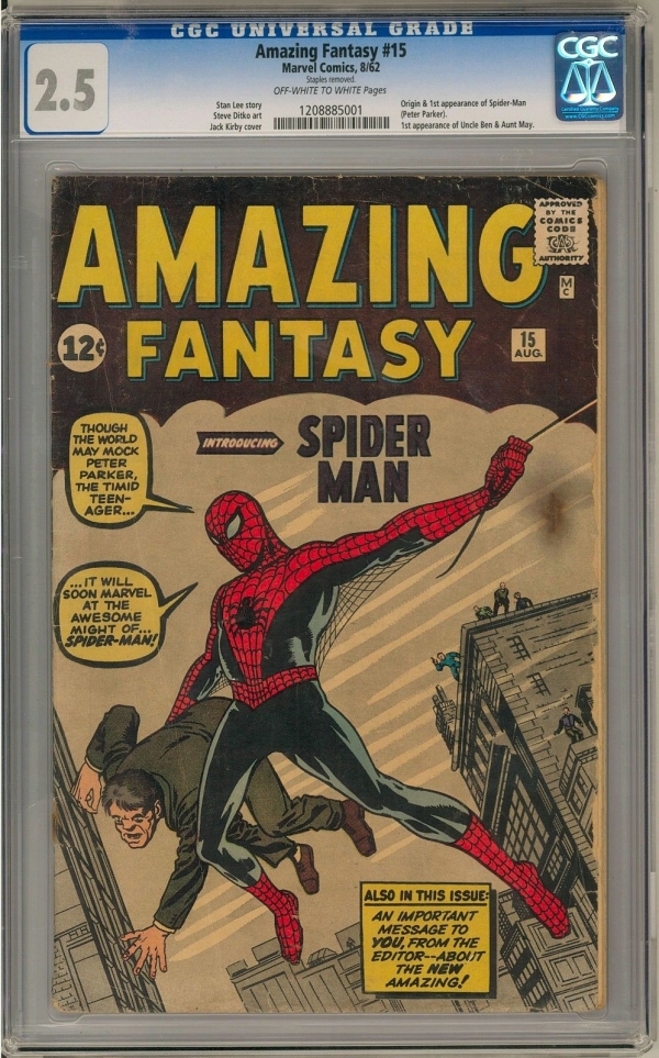 Amazing Fantasy 15 CGC 25 OWW Origin and 1st Appearance of SpiderMan