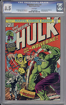 Incredible Hulk 181 CGC 85 White Pages first full Wolverine app  Old label 
