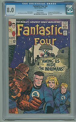 Fantastic Four 45 CGC 80 WHITE Movie 1st Inhumans Blackbolt VF Marvel 1965