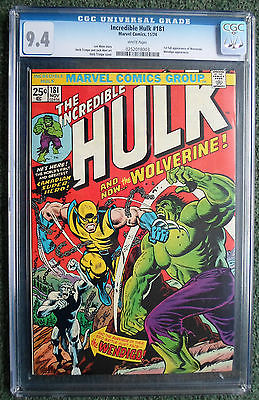 The Incredible Hulk 181  CGC 94  WHITE PAGES 1st Full App of Wolverine 