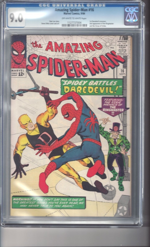 Amazing Spiderman 16 CGC 90 OWWhite Pages 1st Daredevil Crossover