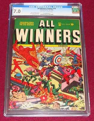 All Winners Comics 10 CGC 70 1943 Nazi WW2 Captain America Schomburg Timely