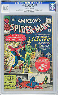 Amazing Spiderman 9 CGC 80 OWWHITE KEY Origin  1st Electro Marvel Silver