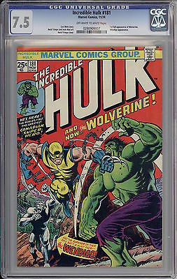 Incredible Hulk 181 CGC 75 OWW Pages first full Wolverine app  Old label 