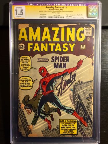 AMAZING FANTASY 15 CGC 15 SIGNED BY STAN LEE  FIRST APPEARANCE OF SPIDERMAN