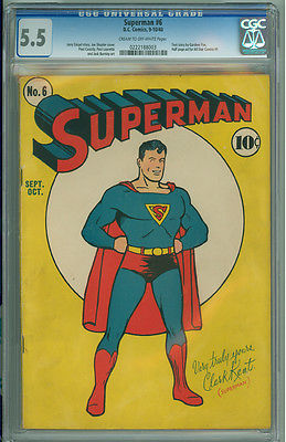 Superman 6 CGC 55 FN DC 1940 Classic Joe Shuster Cover