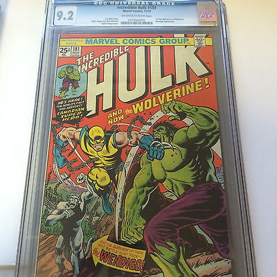 The Incredible Hulk 181  CGC 92 1ST WOLVERINE  OWWH PAGES 