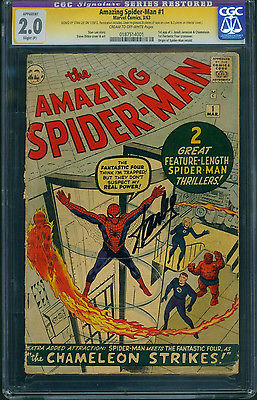 AMAZING SPIDERMAN 11963CGC 20SIGNED BY STAN LEEKEY MARVEL