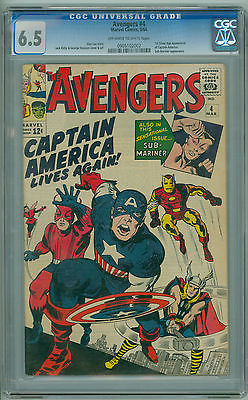 Avengers  4 CGC 65 FN 1st Silver Age Appearance of Captain America OWW KEY