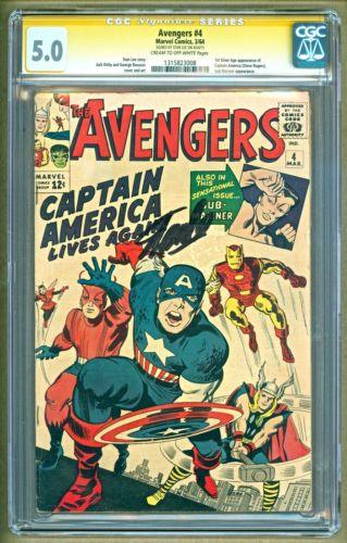 Avengers 4 1964 Marvel 1st SA appearance Captain America SIGNED Stan Lee CGC