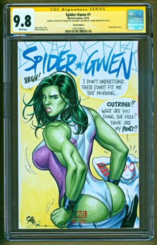 SpiderGwen 1 2015 Marvel SIGNED  Sketch Frank Cho Outrage Cover SS CGC 98