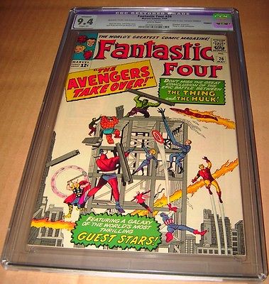 FANTASTIC FOUR 26 CGC 94 THING VS HULK BATTLE RESTORED 1964 WHITE PAGES NMINT