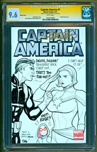 Captain America 1 SIGNED Frank Cho Original Sketch art Outrage cover SS CGC96