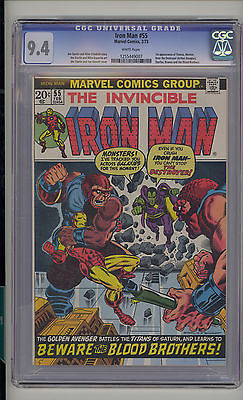 Iron Man 55 CGC 94 NM Marvel 1st Thanos Mentor Drax Star Fox Kronos WHITE Pgs
