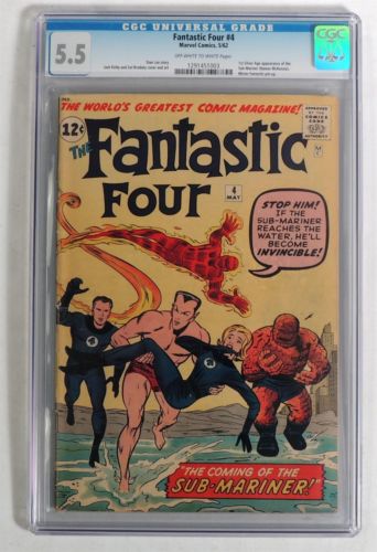 ESM169 Marvel Comics FANTASTIC FOUR 4 CGC 55 FN 1962 1ST SA SUBMARINER