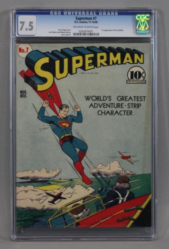 CGC Graded 75  1940 SUPERMAN No 7 Golden Age DC Comic Book1st Perry White