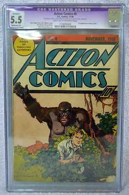 ACTION COMICS 6 CGC 55 6th App SUPERMAN 1938  Lt TanOW Pgs 1st Jimmy Olsen