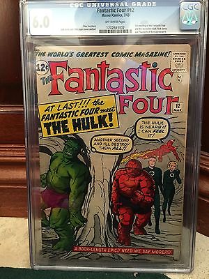 FANTASTIC FOUR 12 CGC 60 FN 1ST HULK XOVER OW PAGES
