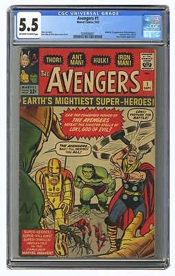 Avengers 1 CGC 55 Fine FN 1963 OffWhite to White Pages Thor Iron Man Hulk