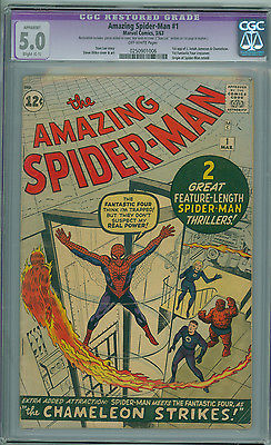 Amazing SpiderMan 1 CGC 50 Apparent Signed by Stan Lee 1963 Steve Ditko