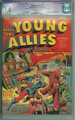 Young Allies 1 CGC 70 FVF MP OW pgs Timely 1941 Jack Kirby Red Skull Cover