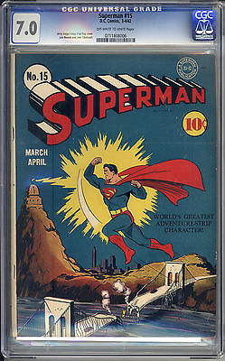 SUPERMAN 15 CGC 70 OWW PAGES JERRY SIEGEL STORY FRED RAY COVER