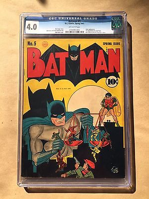 BATMAN 5 DC Comic 1941 CGC 40 OFF WHITE Kane Cover Joker App No Bat Emblem   