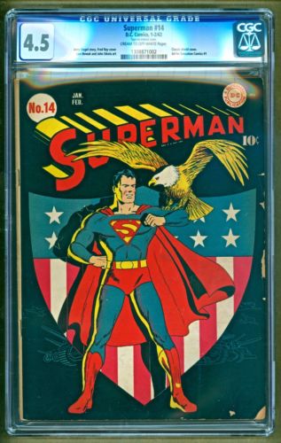 Superman 14 1942 DC Comics Classic Shield cover Golden Age CGC 45 NO RESERVE