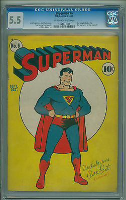 Superman 6 CGC 55 OWW Pages HTF 1940 Classic Cover JERRY SIEGEL Gardner Fox