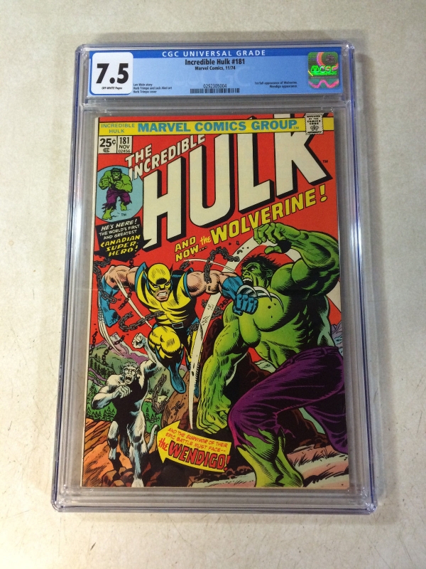 INCREDIBLE HULK 181 CGC 75 KEY ISSUE 1ST FULL WOLVERINE 1974 WENDIGO