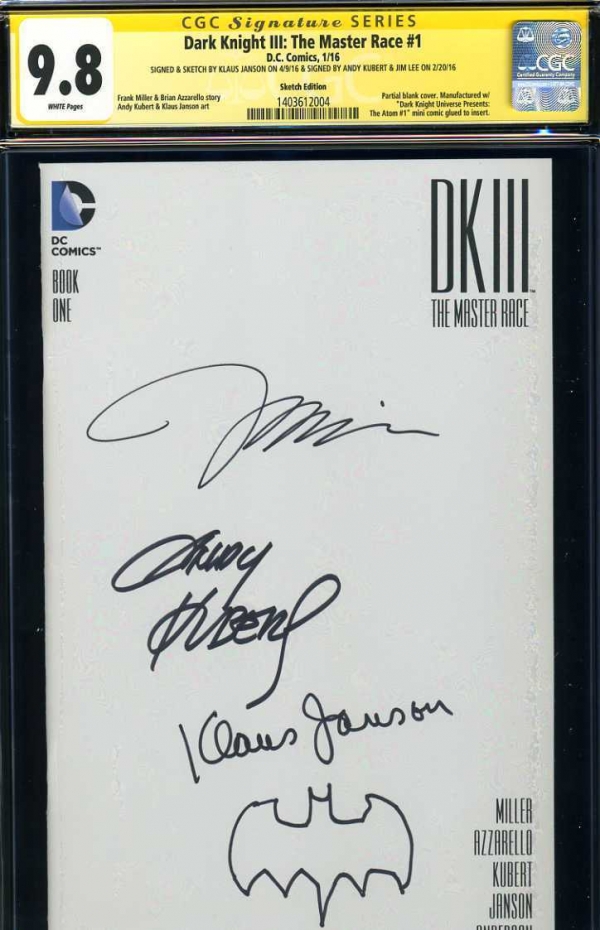 SS CGC DARK KNIGHT III BATMAN ANDY KUBERT KLAUS JANSON JIM LEE SIGNED SKETCH