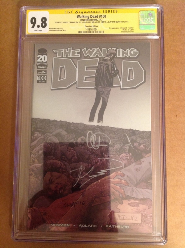 CGC SS 98 Walking Dead 100 variant signed Kirkman Adlard Rathburn 1st Negan