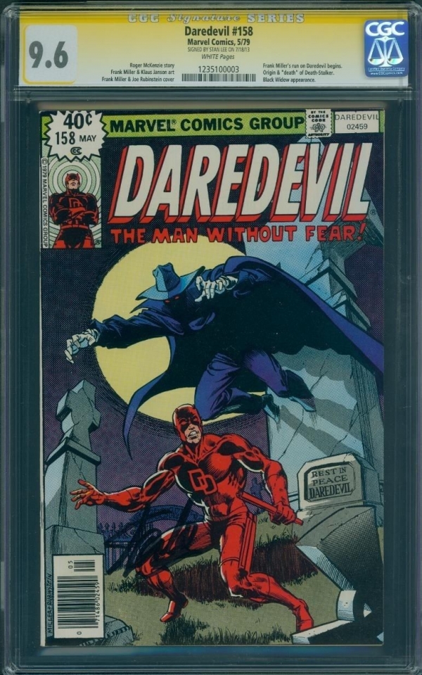 CGC SS 96 Daredevil 158 signed by Stan Lee white pages 1st Miller not 98