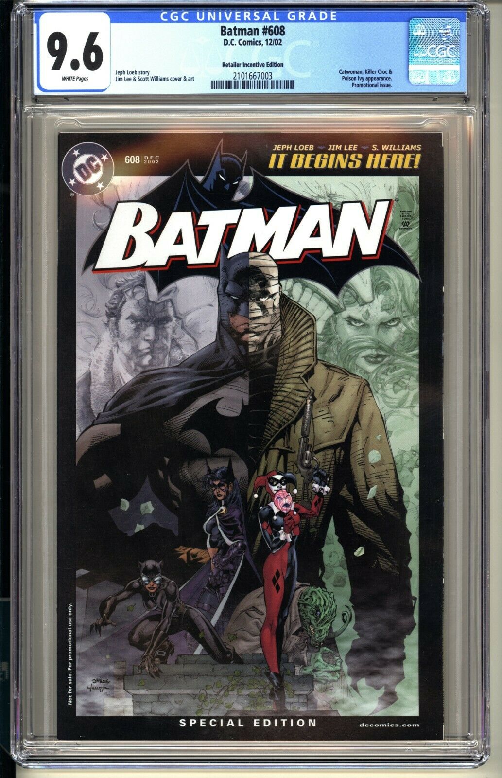 BATMAN 608 RRP  CGC 96 WP NM  DC 2002  Retail Incentive Edition  Jim Lee HUSH