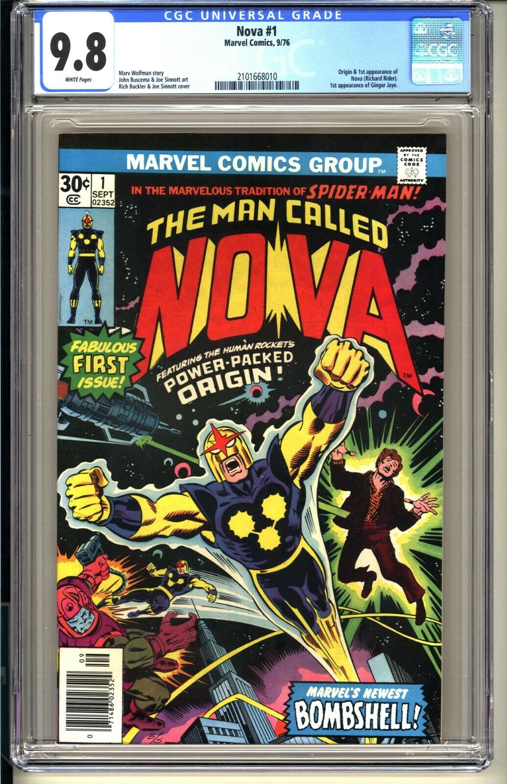 NOVA 1  CGC 98 WP NMMT  Marvel Comics 1976  Origin 1st appearance NOVA  GOTG 