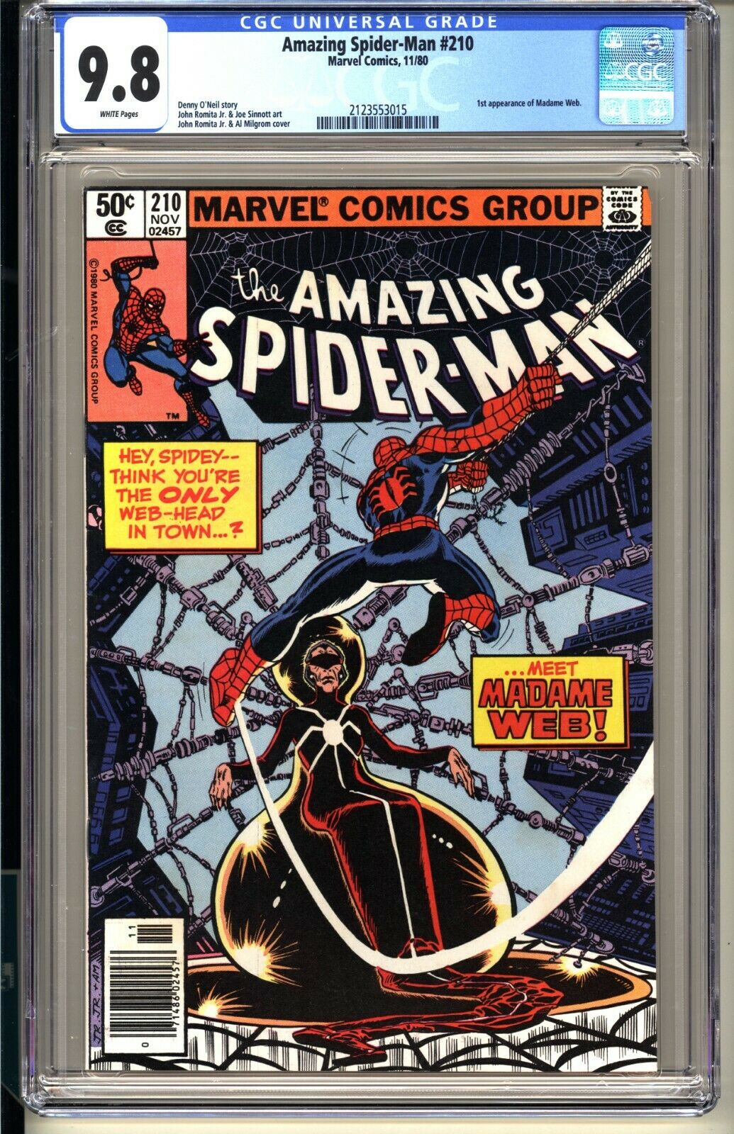 AMAZING SPIDERMAN 210 CGC 98 WP NMMT Newsstand Marvel 1980  1st Madame Web